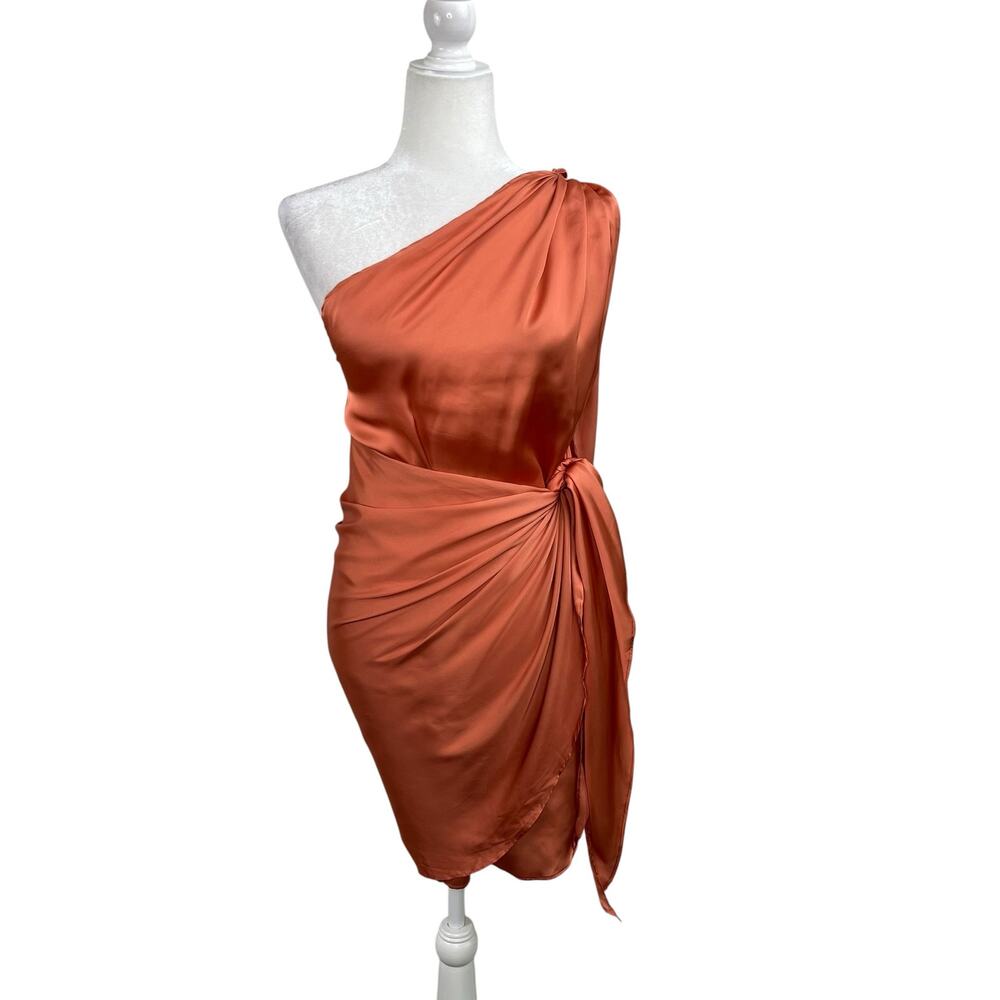 Baobab Marea Satin Mini Dress Blossom Peach One Shoulder Swim Cover Up NWT Large